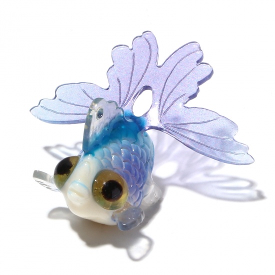 Picture of Resin 3D Charms Goldfish Blue Violet 29mm x 26mm, 1 Piece
