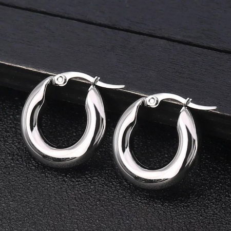 Imagen de Elegante Minimalista Aros De Aro Abrazador Al Por Mayor, Ronda Tono de Plata 304 Acero Inoxidable, Mujeres Regalo Suministro de Joyería, 20mm Dia., 1 Par