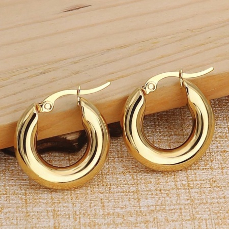Picture of Wholesale Stylish Minimalist Huggie Hoop Earrings, Round Gold Plated 304 Stainless Steel, Women's Gift Jewelry Supply, 20mm Dia., 1 Pair