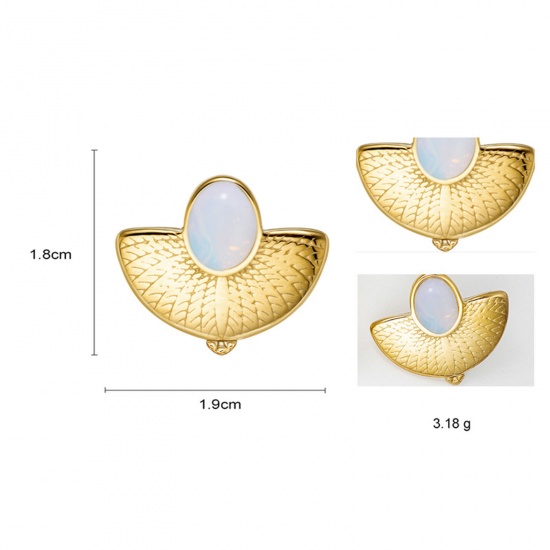 Image de Élégant Boucles d'Oreilles Puces Style Ins en Acier Titane Eventail Plaqué Or Réel 14K Opale Imitation Pour Femmes 19mm x 18mm, 1 Paire