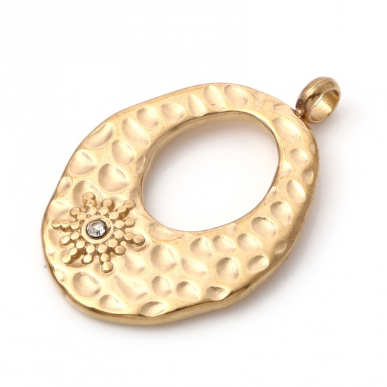 Immagine di 1 Pz Placcatura Sottovuoto PVD Ecologica 304 Acciaio Inossidabile Martellato Ciondoli Oro Placcato Irregolare Stella Filigrana Trasparente Strass 27mm x 19mm