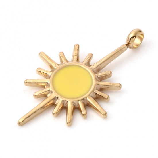 Immagine di 1 Pz Placcatura Sottovuoto PVD Ecologica 304 Acciaio Inossidabile Galassia Ciondoli Oro Placcato Giallo Stella Smalto 28mm x 18mm
