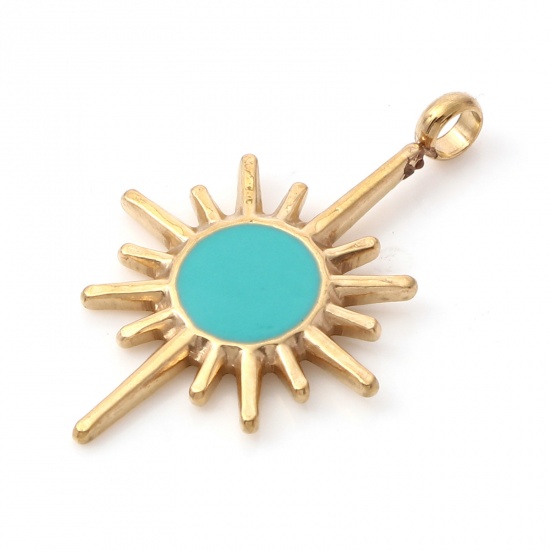 Immagine di 1 Pz Placcatura Sottovuoto PVD Ecologica 304 Acciaio Inossidabile Galassia Ciondoli Oro Placcato Verde Blu Stella Smalto 28mm x 18mm