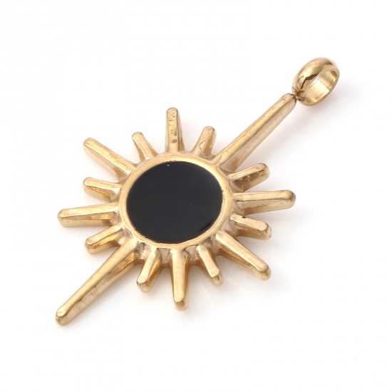 Immagine di 1 Pz Placcatura Sottovuoto PVD Ecologica 304 Acciaio Inossidabile Galassia Ciondoli Oro Placcato Nero Stella Smalto 28mm x 18mm