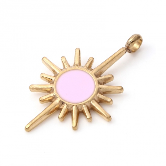 Immagine di 1 Pz Placcatura Sottovuoto PVD Ecologica 304 Acciaio Inossidabile Galassia Ciondoli Oro Placcato Rosa Chiaro Stella Smalto 28mm x 18mm