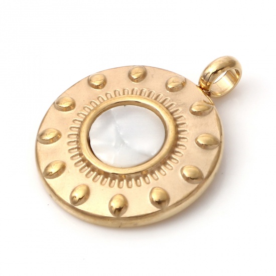 Immagine di 1 Pz Placcatura Sottovuoto PVD Ecologica 304 Acciaio Inossidabile & Conchiglie Naturali Galassia Ciondoli Oro Placcato Bianco Tondo Disco Sole Smalto 19mm x 15mm