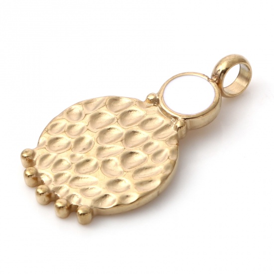 Immagine di 1 Pz Placcatura Sottovuoto PVD Ecologica 304 Acciaio Inossidabile Martellato Ciondoli Oro Placcato Bianco Zucca Smalto 22mm x 12mm