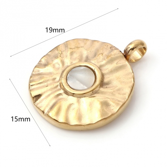 Immagine di 1 Pz Placcatura Sottovuoto PVD Ecologica 304 Acciaio Inossidabile & Conchiglie Naturali Martellato Ciondoli Oro Placcato Bianco Tondo Disco 19mm x 15mm
