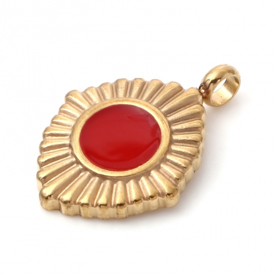 Immagine di 1 Pz Placcatura Sottovuoto PVD Ecologica 304 Acciaio Inossidabile Ciondoli Oro Placcato Rosso Olive Smalto 20mm x 14mm