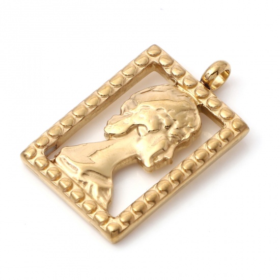 Immagine di 1 Pz Placcatura Sottovuoto PVD Ecologica 304 Acciaio Inossidabile Ciondoli Oro Placcato Rettangolo Bellezza avatar Filigrana 24mm x 15mm