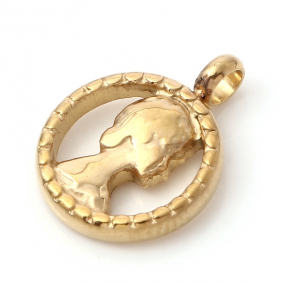 Immagine di 1 Pz Placcatura Sottovuoto PVD Ecologica 304 Acciaio Inossidabile Ciondoli Oro Placcato Tondo Testa Ritratto Filigrana 16mm x 12mm