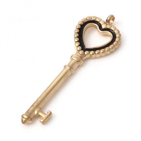 Imagen de 1 Unidad Enchapado al Vacío 304 Acero Inoxidable Colgantes Llave Chapado en Oro Negro Esmalte 4.8cm x 1.5cm
