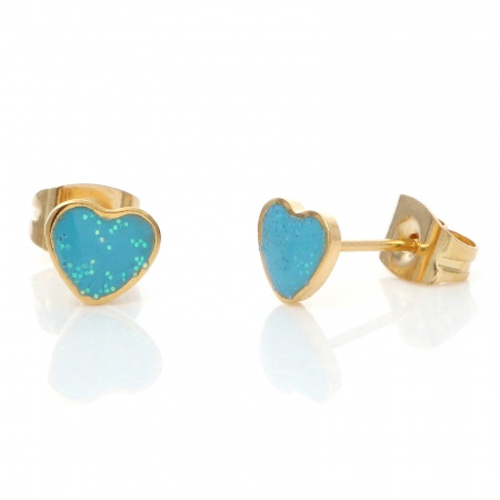 Picture of 316 Stainless Steel Valentine's Day Ear Post Stud Earrings Gold Plated Multicolor Glitter Heart Enamel 6.3mm x 5.6mm