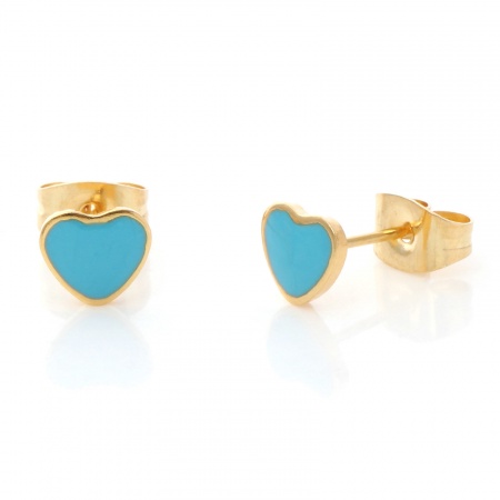 Imagen de día de San Valentín Pendientes de Poste de Oreja Al Por Mayor, Corazón Azul Esmalte Chapado en Oro 316 Acero Inoxidable, Mujeres Enchapado al Vacío Regalo Suministro de Joyería, 6.4mm x 5.6mm, Tamaño del Poste/Cable: 0.7mm(21 gauge), 1 Par