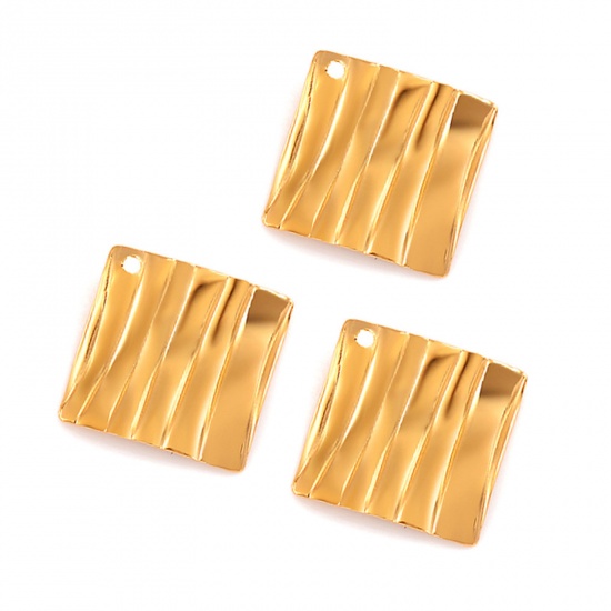 Immagine di 304 Acciaio Inossidabile Charms Quadrato Oro Placcato Striscia Ritorto 17mm x 17mm, 5 Pz