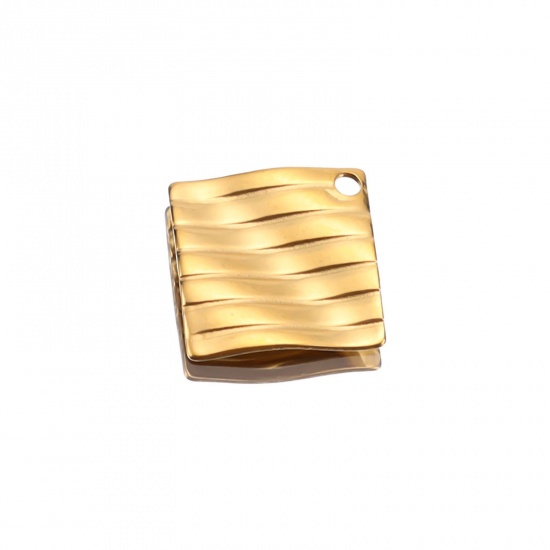 Immagine di 304 Acciaio Inossidabile Charms Quadrato Oro Placcato Striscia Ritorto 12mm x 12mm, 5 Pz