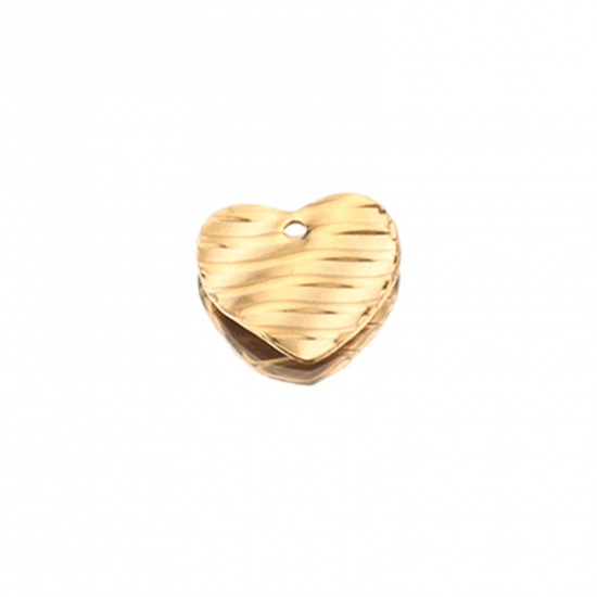 Imagen de 304 Acero Inoxidable Colgantes Charms Corazón Chapado en Oro Raya Retorcido 13mm x 12mm, 5 Unidades