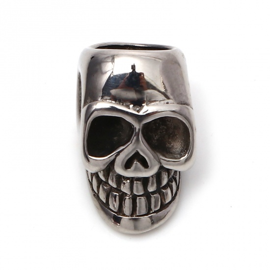 Immagine di 304 Acciaio Inossidabile Halloween Perline Cranio Argento Antico 14mm x 9mm, 1 Pz