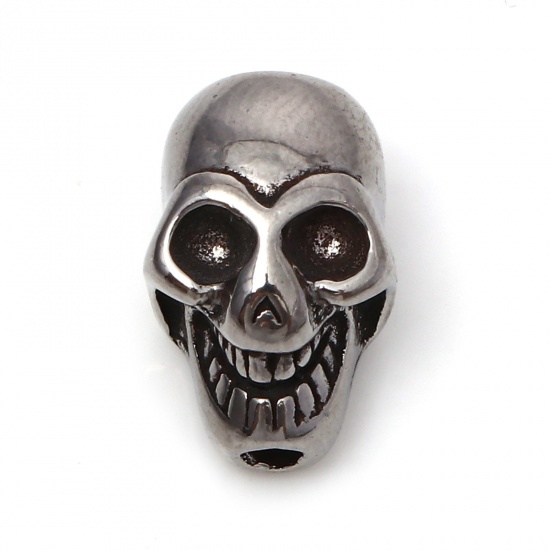 Immagine di 304 Acciaio Inossidabile Halloween Perline Cranio Argento Antico 13mm x 8mm, 1 Pz