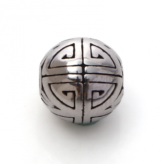 Immagine di 304 Acciaio Inossidabile Perline Tondo Argento Antico Intagliato 9.5mm Dia., 1 Pz
