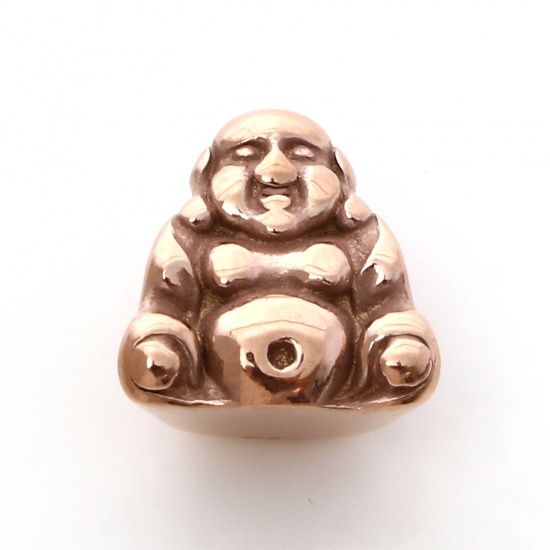 Picture of 304 Stainless Steel Religious Beads Maitreya Buddha Rose Gold 12mm x 11mm, 1 Piece