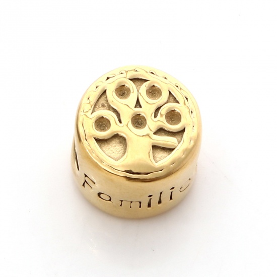 Imagen de 304 Acero Inoxidable Cuentas Ronda Oro antiguo Árbol 12mm Diámetro, 1 Unidad
