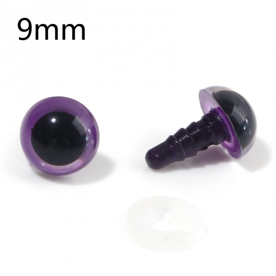 Immagine di Plastica Accessori per materiali artigianali fatti a mano fai-da-te Colore Viola Bambola Occhi 9mm Dia., 20 Seri