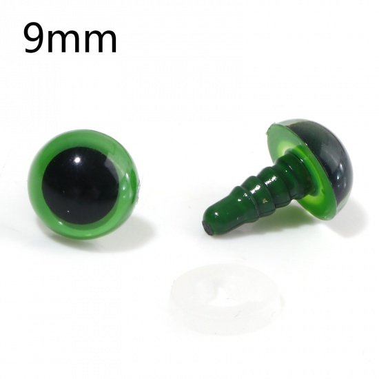 Immagine di Plastica Accessori per materiali artigianali fatti a mano fai-da-te Verde Bambola Occhi 9mm Dia., 20 Seri