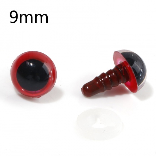 Immagine di Plastica Accessori per materiali artigianali fatti a mano fai-da-te Rosso Bambola Occhi 9mm Dia., 20 Seri