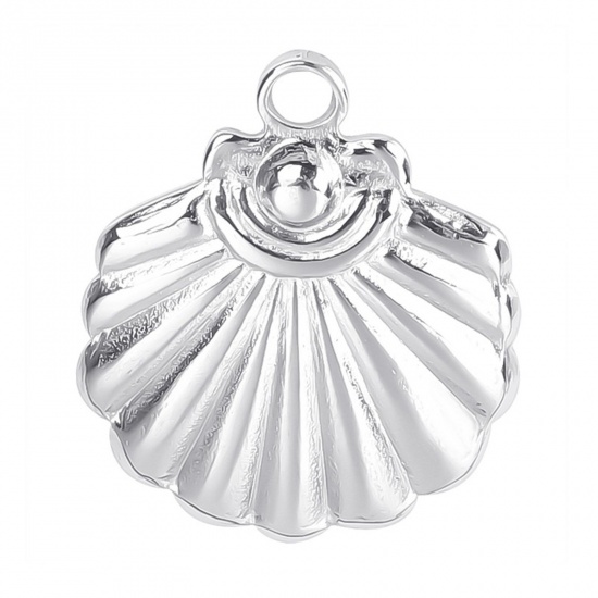 Image de Breloques en 304 Acier Inoxydable Bijoux d'Océan Pétoncle Argent Mat 19mm x 16mm , 2 Pcs