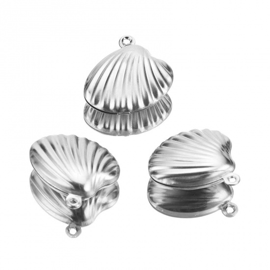 Immagine di 5 Pz Placcatura Sottovuoto 304 Acciaio Inossidabile Gioielli Oceanici Ciondoli Conchiglia Tono Argento 19mm x 19mm