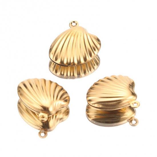 Immagine di 5 Pz Placcatura Sottovuoto 304 Acciaio Inossidabile Gioielli Oceanici Ciondoli Conchiglia Placcato Oro 18K 19mm x 19mm