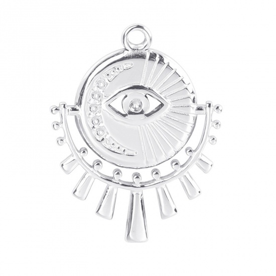 Imagen de 304 Acero Inoxidable Religión Colgantes Charms Mal de ojo Tono de Plata Luna 25mm x 19mm, 2 Unidades