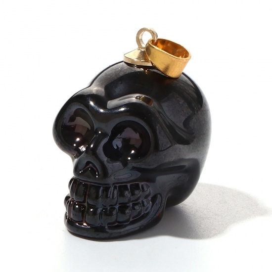 Immagine di Lampwork Vetro Lampwork Charm Halloween Ciondoli Cranio Nero 3D 3.2cm x 1.9cm, 1 Pz