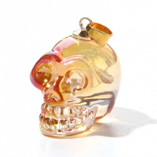 Immagine di Lampwork Vetro Lampwork Charm Halloween Ciondoli Cranio Arancione 3D 3.2cm x 1.9cm, 1 Pz