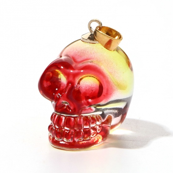 Picture of Lampwork Glass Halloween Pendants Red Skull 3D 3.2cm x 1.9cm, 1 Piece