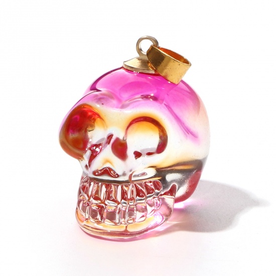 Picture of Lampwork Glass Halloween Pendants Orange Skull 3D 3.2cm x 1.9cm, 1 Piece