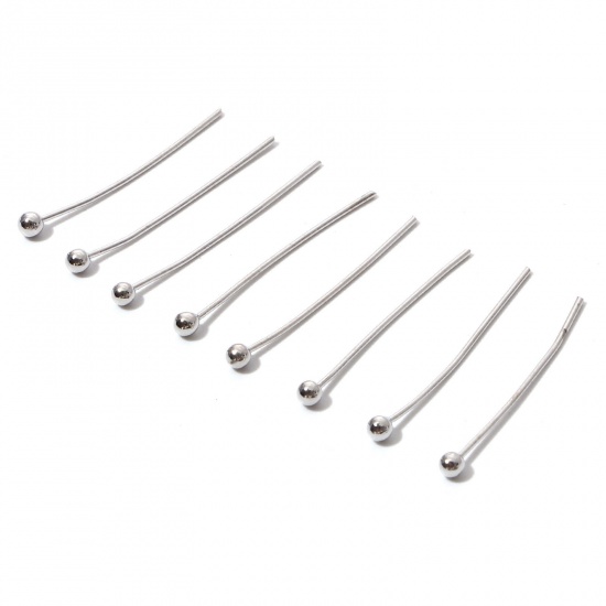 Imagen de 0.6mm Latón Bola Pinchos Platino Plateado 20mm x 1.8mm, 100 Unidades