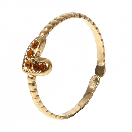 Picture of 1 Piece Eco-friendly PVD Vacuum Plating Stylish Birthstone Gold Plated 304 Stainless Steel Open Adjustable Heart November Micro Pave Rings For Women Gift 16.9mm(US Size 6.5)