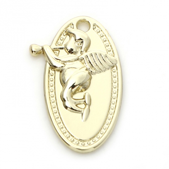 Immagine di Lega di Zinco Religione Charms Ovale Oro Placcato Angelo 20mm x 12mm , 10 Pz