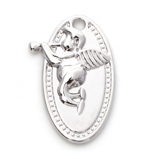 Immagine di Lega di Zinco Religione Charms Ovale Tono Argento Angelo 20mm x 12mm , 10 Pz