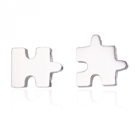 Bild von 304 Edelstahl Ins Stil Ohrring Ohrstecker Silberfarbe Puzzle 20mm x 9mm, Drahtstärke: (20 gauge), 1 Paar