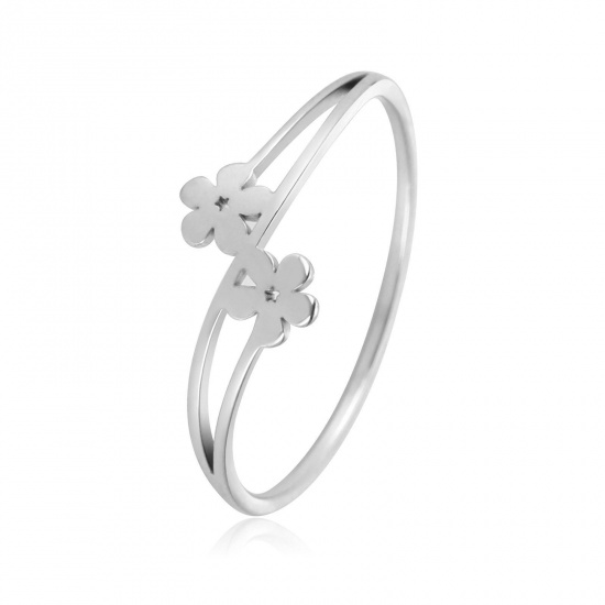 Picture of 304 Stainless Steel Ins Style Unadjustable Rings Silver Tone Round Flower 17.3mm(US Size 7), 1 Piece