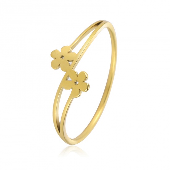 Picture of 304 Stainless Steel Ins Style Unadjustable Rings Gold Plated Round Flower 17.3mm(US Size 7), 1 Piece