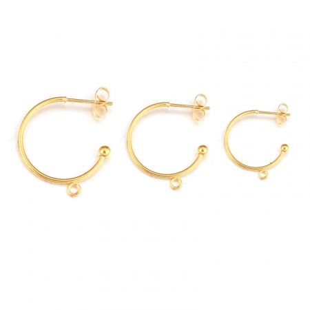 Picture of 304 Stainless Steel Earring Accessories C Shape 18K Gold Plated With Open Loop 15mm Dia., 2 PCs