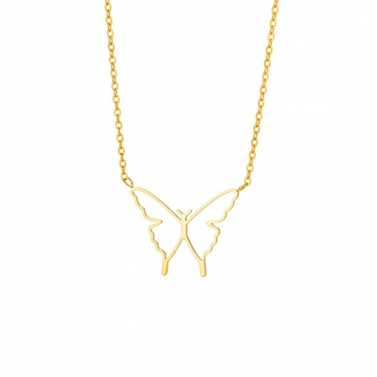 Picture of 304 Stainless Steel Stylish Rolo Chain Necklace Gold Plated Butterfly Animal 38cm(15") long, 1 Piece