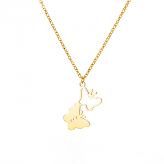 Picture of 304 Stainless Steel Stylish Rolo Chain Necklace Gold Plated Butterfly Animal 38cm(15") long, 1 Piece