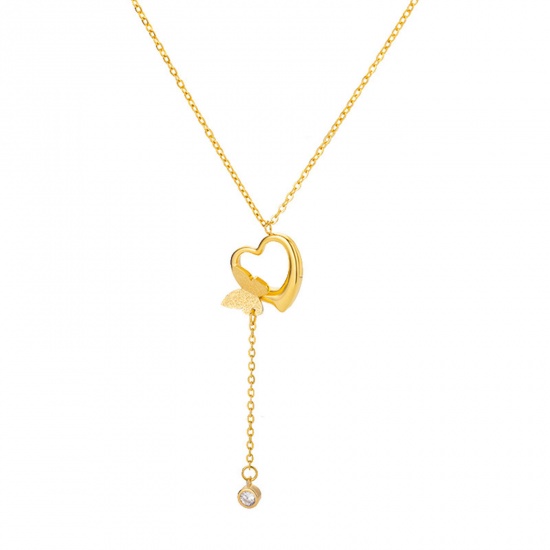 Picture of 304 Stainless Steel Stylish Rolo Chain Necklace Gold Plated Butterfly Animal Heart 38cm(15") long, 1 Piece