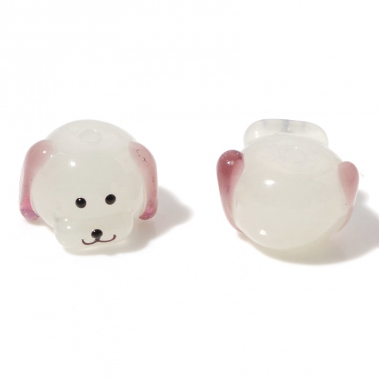 Picture of Lampwork Glass Beads Dog Animal Pale Pinkish Gray 3D About 16mm x 11mm, Hole: Approx 2.2mm, 2 PCs