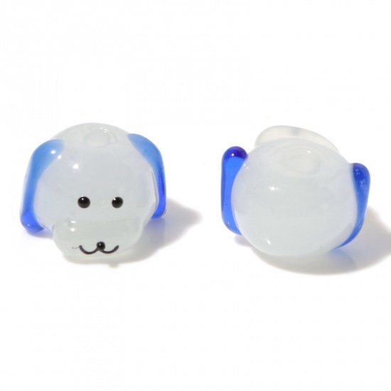 Picture of Lampwork Glass Beads Dog Animal Dark Blue 3D About 16mm x 11mm, Hole: Approx 2.2mm, 2 PCs